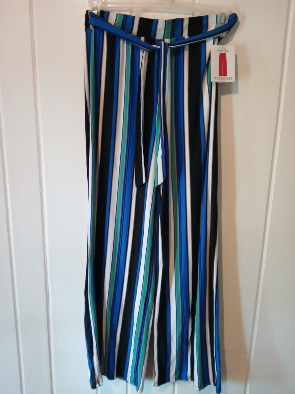 Striped Wide Leg Pants - Blue, Black & White
